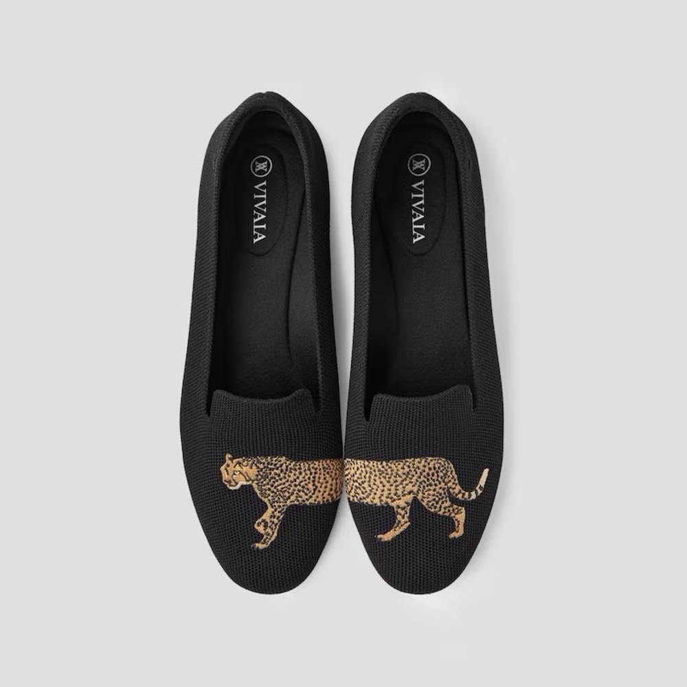 VIVAIA Audrey Black and Brown Loafers with Animal cheetah leopard Design 7.5 38